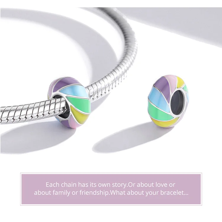 bamoer Genuine 925 Sterling Silver Colorful Enamel Charm Rainbow Spacer Beads Fit Women Bracelet & Bangle DIY Jewelry Making gold ring