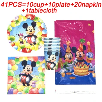 

Kids Birthday Party Supplies Mickey Mouse Party Cup Plates Napkins Tablecloth Tableware Set Baby Shower Mickey Mouse Party Decor
