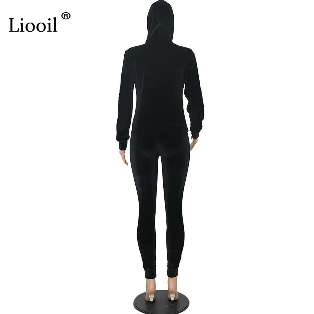Liooil комплект из двух предметов с блестками, бархатные сексуальные комбинезоны для женщин, вечерние комбинезоны с длинным рукавом и капюшоном, черный комбинезон