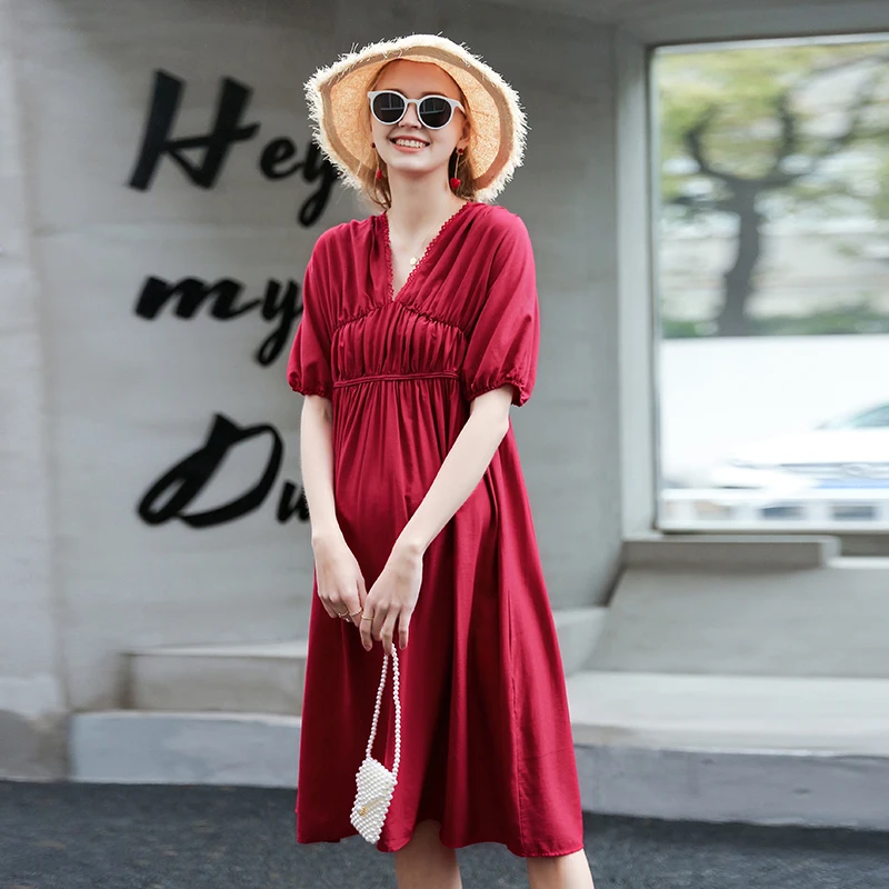

Pregnant Summer Short-sleeved Dress 2019 New Fashion Blouse Loose Summer Long Skirt JoyRay.B