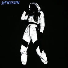 JAYCOSIN, Женский комплект одежды, модный однотонный Светоотражающий Комплект из 2 предметов, короткий топ с длинным рукавом, пальто и штаны, одинаковые комплекты, зима 912