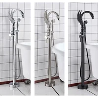 Swan Shape Bathtub Faucet Freestanding Bathroom Bath Tub Mixer Tap Single Handle with Handshower Floor Mounted Bath Shower Tap 2