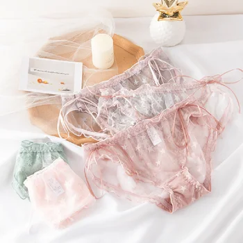 

Transparent Stars Panties Hollow Lace Bow Underwear Breathable Mesh Low-rise Female Lingerie