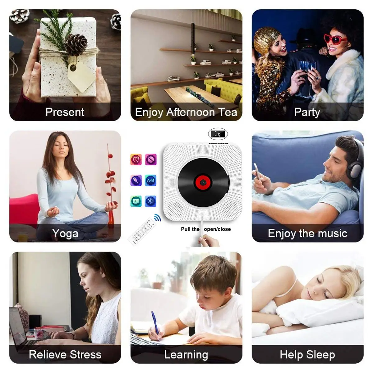 240 в CD-плеер настенный bluetooth портативный домашний аудио магнитофон с пультом дистанционного управления fm-радио встроенный HiFi колонки USB MP3
