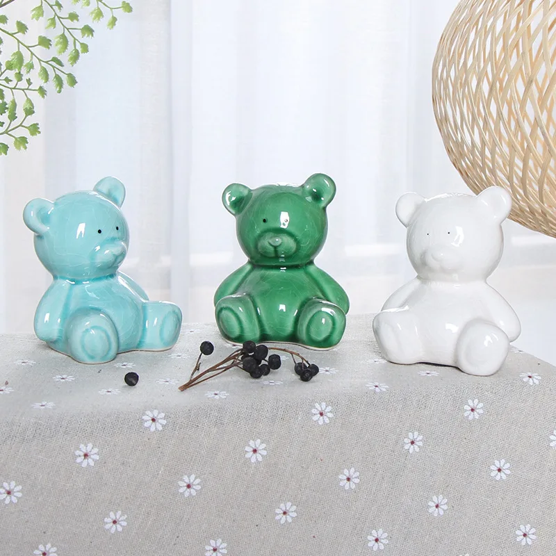 Mini Ceramic crafts  lovely bear piggy bank  ornaments  friend gift  Ice crack glaze  figure  money box  saving box  Saving pot 6