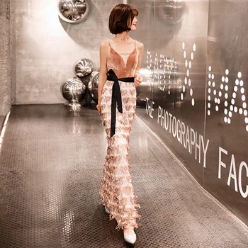 

Sparkle Mermaid Evening Dresses Long 2019 Double V-Neck Sexy Formal Gowns For Party Vestidos Largos Fiesta ES2844