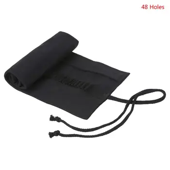 

Black Color School Pencil Case Roller 12/24/36/48/72 Holes Canvas Roll Up Makeup Canvas Pen Bag For Girls Boys Stationery H55F