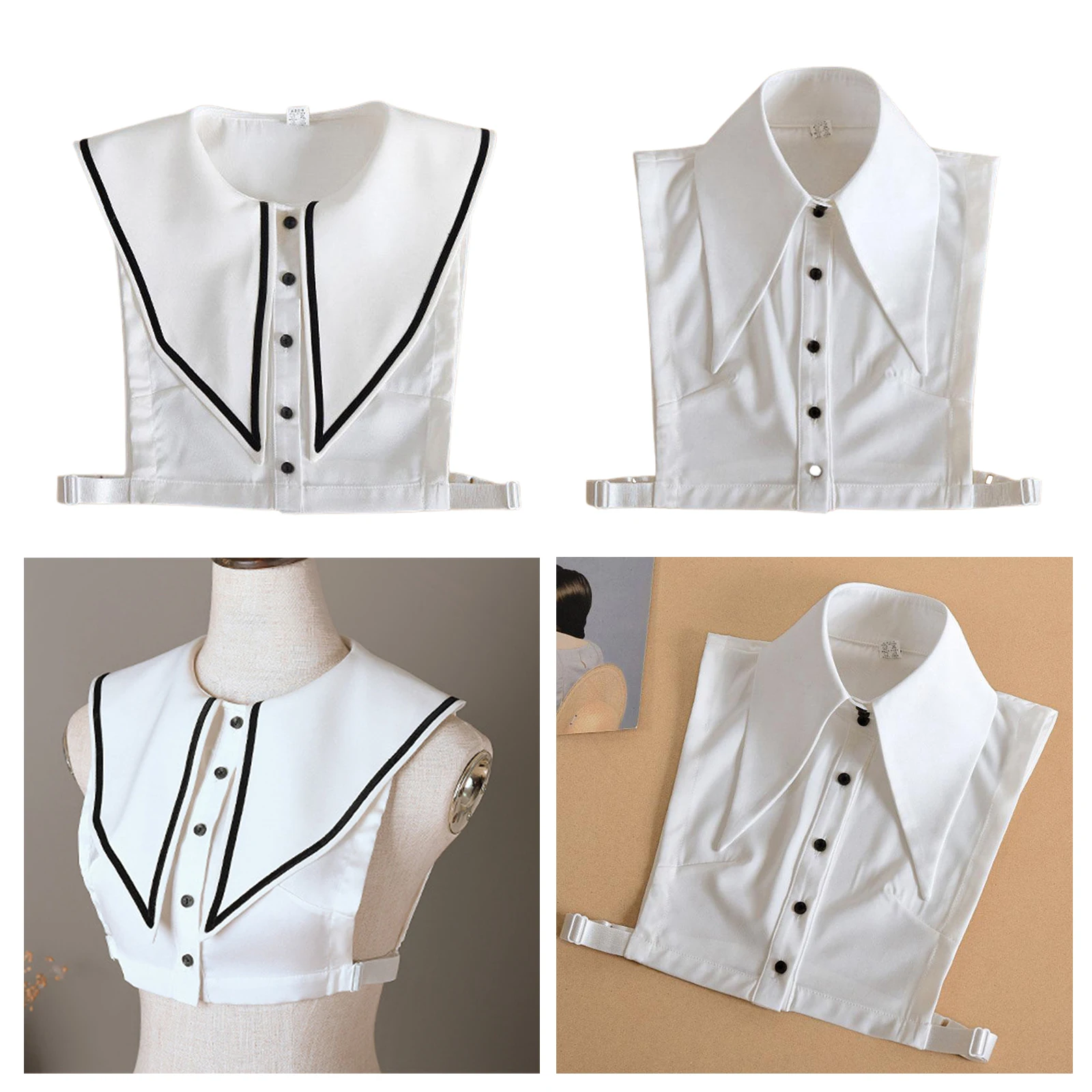 Lady False Collar Double Layer Half Shirt Detachable False Faux Collar Vintage Big Lapel Choker Tie