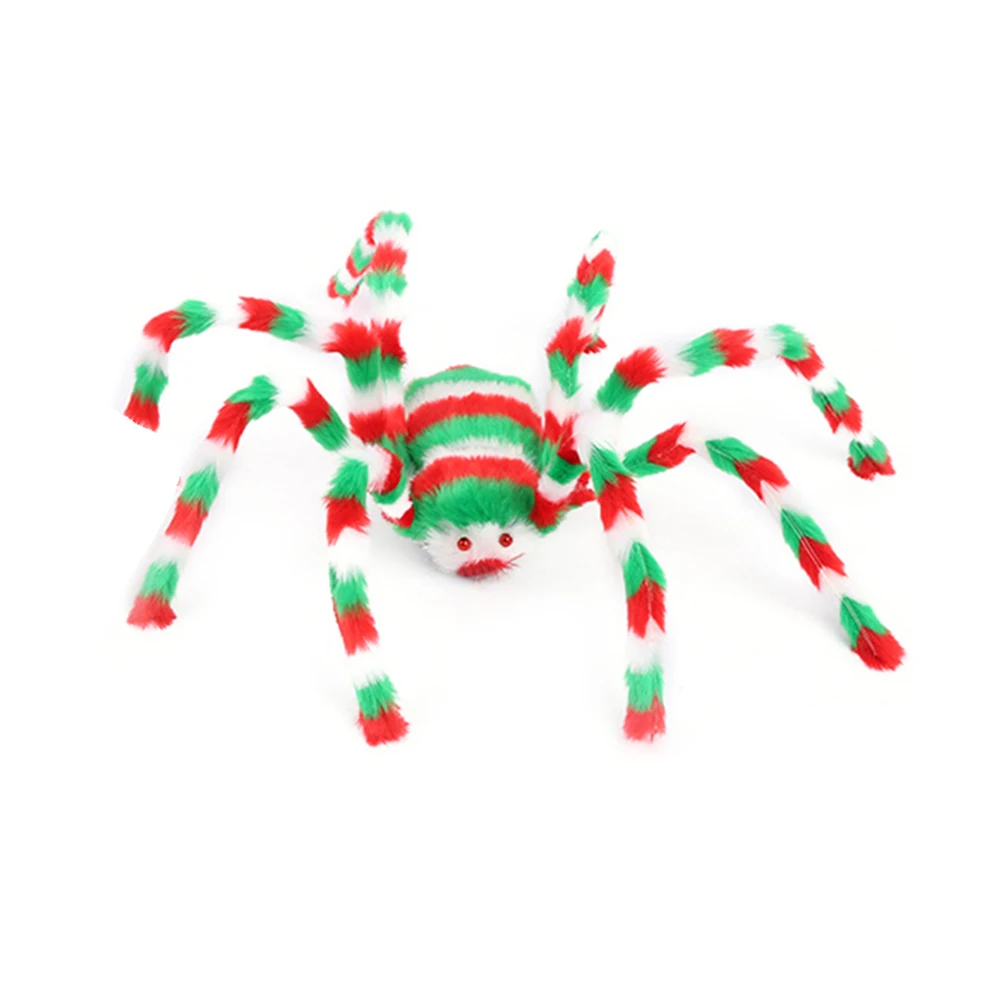 Realistic Plush Horror Spider Animal Toy Hanging Ornament Halloween Prank Props House Decor Party Car Interior Accessories - Название цвета: Red Green 60cm