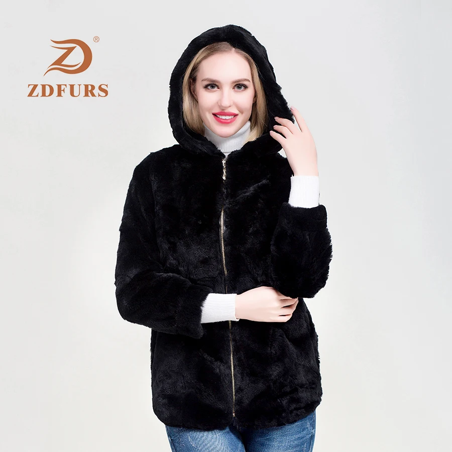 ZDFURS* шуба из натурального меха Рекс, женская зимняя длинная куртка с капюшоном, верхняя одежда с длинными рукавами, пальто большого размера