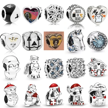 

NEW 2019 100% 925 Sterling Silver Winter Halloween Christmas Frozen Crystal Penguin Charm Fit DIY Women Original Bracelet Gift