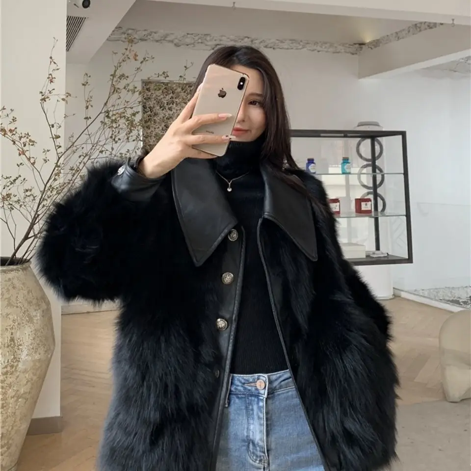 Fashion Winter Women High Quality Faux Fox Fur Coat Luxury Shaggy Loose Lapel OverCoat Thick Warm Plus Size Female Outwears