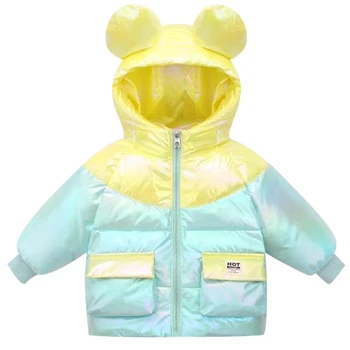 

White duck down 2020 winter new children's down jacket colorful stitching hooded baby jacket for men and women cartoon cute down
