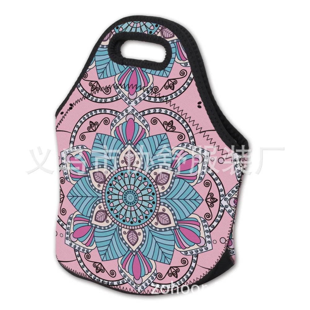 Cross Border 3D High-definition Digital Printing Purple Datura Flowers Pattern Neoprene Lunch Bag