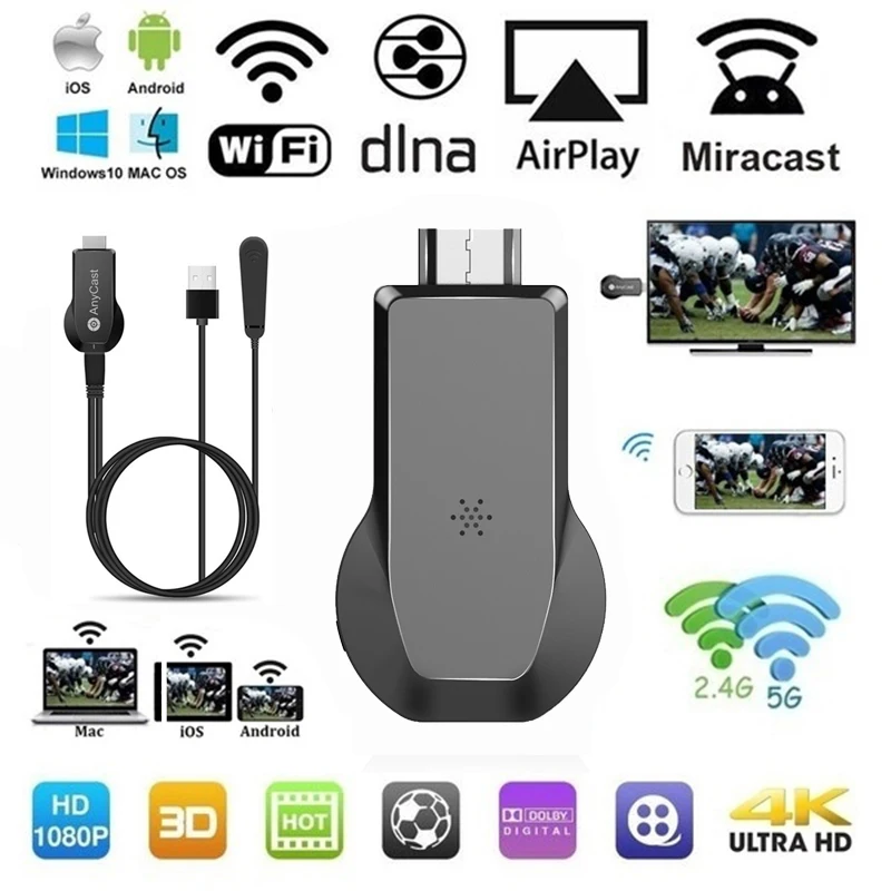 

Amkle Anycast M100 2020 WiFi Display Dongle 2.4G 5G HDMI 4K Ultra HD VS M4 Plus Tv Stick for iOS Android Smart Phone Tablet