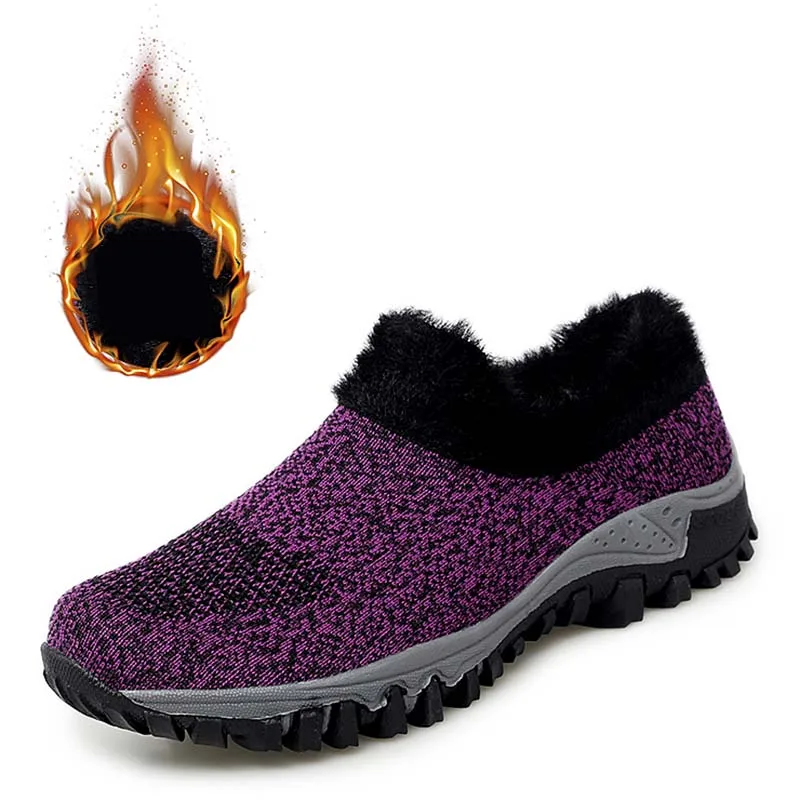 Purple Weweya, удобные женские зимние кроссовки для бега, сохраняющие тепло, с мехом, кроссовки, Нескользящие, для ходьбы, спортивные кроссовки, плюшевая зимняя обувь, большой размер 42 - Цвет: Purple