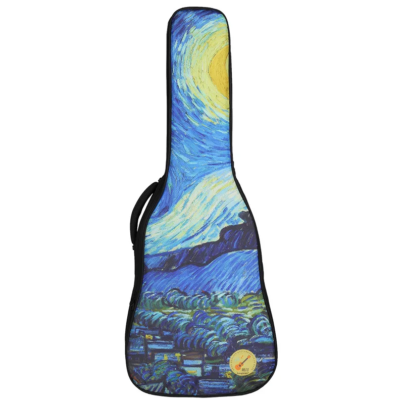 Guitar Case Bag 36 40 41 Inches Van Gogh Starry Night Interactive Animation Backpack Thicken Carry Gig Guitar Accessories