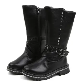 

Autumn Winter New Children black Boots Girls PU Leather Boots Fashion Martin Boots High Children Princess Girls Shoes @A