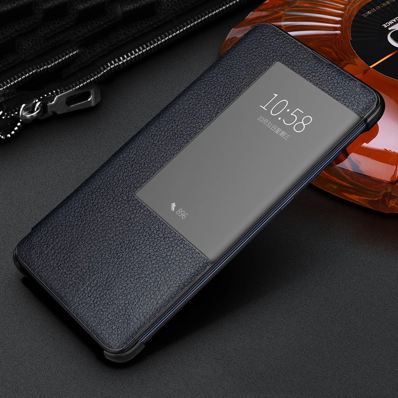 Чехлы с рисунком личи для huawei mate 20 RS Porsche Дизайн Smart Touch View Window Натуральная кожа откидная крышка Funda