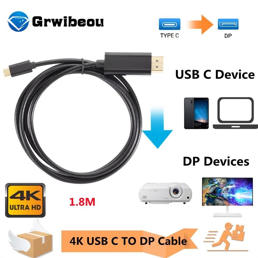 USB C для DisplayPort 4K @ 60HZ Thunderbolt 3 to DP Для MacBook Pro 2019/2018 ipad pro Surface Book Dell XPS Sumsang S10 Note 9 Dex |