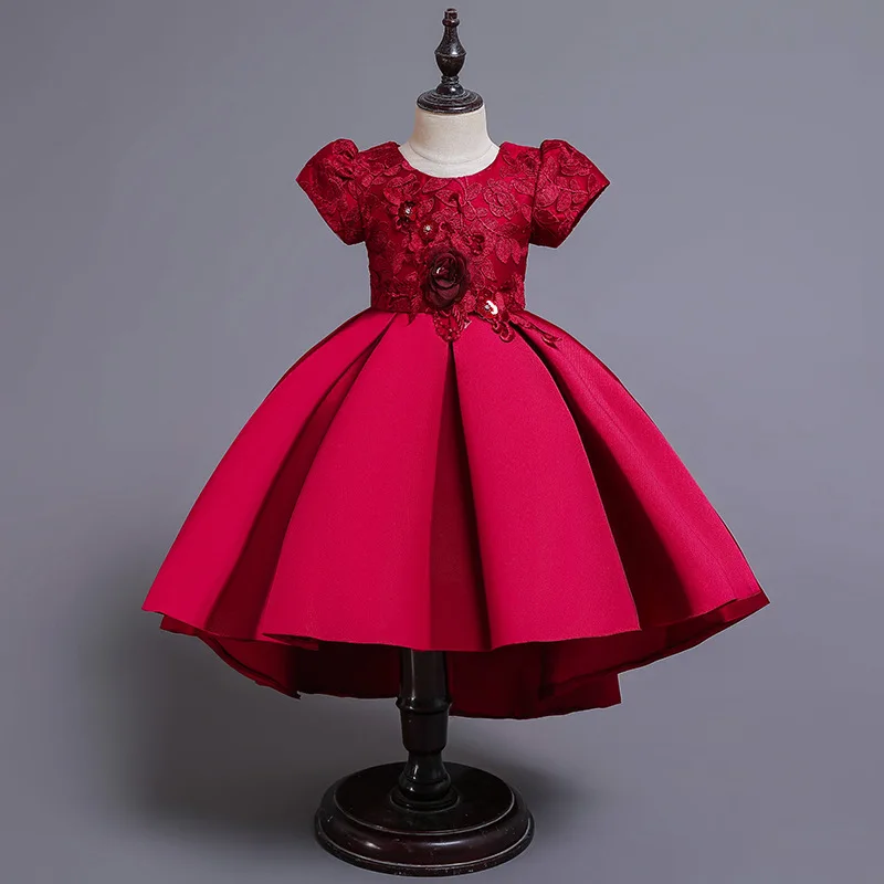 Коллекция года, зимнее высококачественное Пышное Платье с шлейфом Детские платья для девочек, одежда для девочек вечерние платья Элегантное платье принцессы с цветочным рисунком