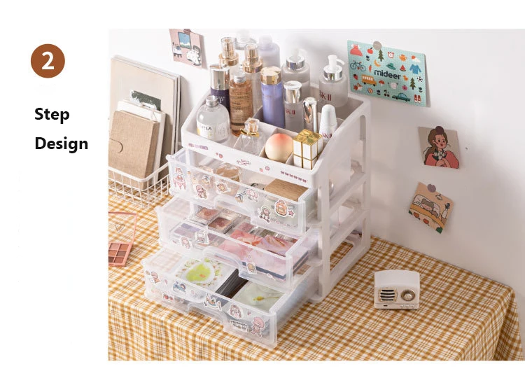 1/2/3 Layer Organizer For Cosmetics Jewelry Organizer Box Plastic Storage Container With Stickers Organizador Maquillaje