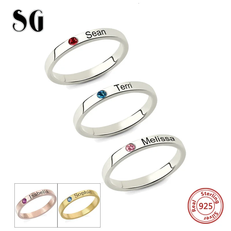 

New Arrival Personalized Stackable Engraved Name Rings with Birthstone Triple Stackable Ring 925 Sterling Silver Custom Jewelry