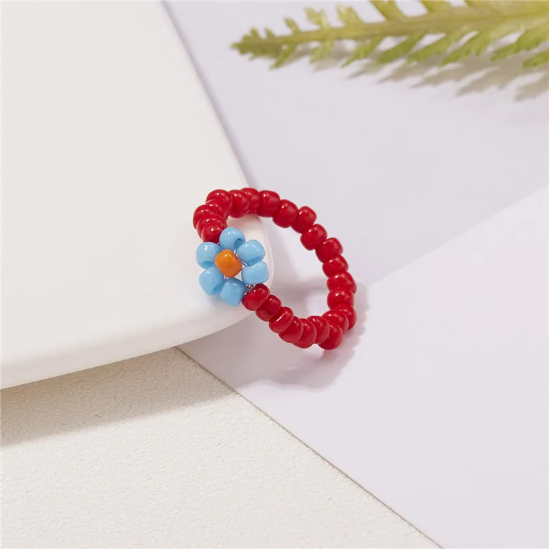 15 Style Korean Colorful Bohemia Small Flower Ring Handmade Multi Beaded Rice Beads Ring For Women  Beach Jewelry Gifts trendy ring sets