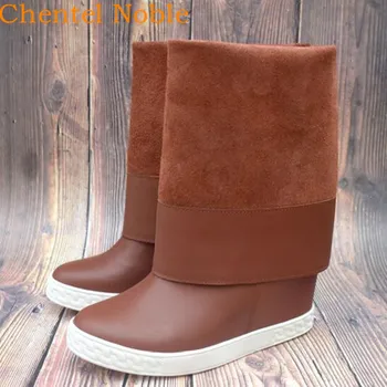 

Newest Chentel Real Leather Embellished Booties Round Toe Women Thick Bottom Increase within Autumn Winter Boots Women Shoe