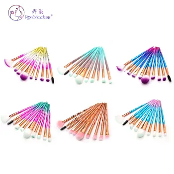 

10 Diamond Handle Makeup Brush with Fan-shaped Long Brush Holder Colorful Gradient Beauty Tool