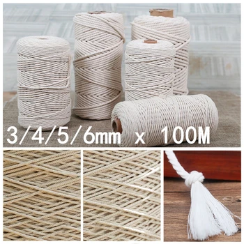 

1pc Natural 100% Cotton Twisted String Cord 3/4/5/6mm 100M Macrame Artisan String Rope For DIY Tapestries Knitting Home Decor