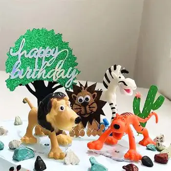 

6pcs Creative Cartoon Assortment Animal Birthday Cake Baking Decor Creative Table Adornment Craft Desktop Ornament