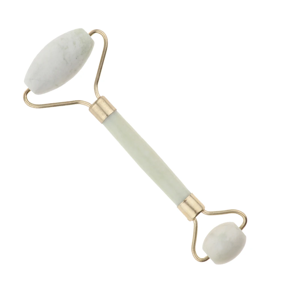  Facial Stone Roller and Jade Massage Roller with Two Roller Massage Head for Face Neck Arm Leg Body Relax