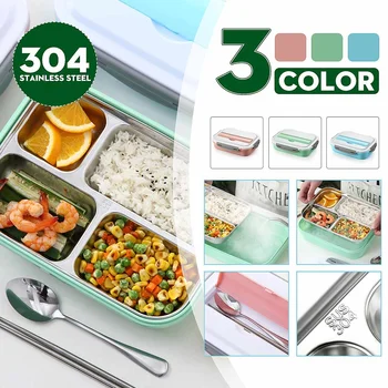 

Portable 304 Stainless Steel Lunch Box Hot Japanese Style 4 Compartment Bento Box Kitchen Leakproof Food Container