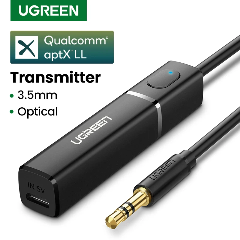 UGREEN Bluetooth Transmitter 5.0 Wireless Audio Music APTX LL Low Latency 3.5mm Aux Jack Digital Optical Headphone Adapter
