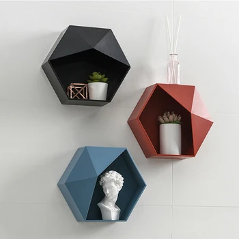 

Nordic Storage Rack Living Room wall-mounted Geometric Punch-free Wall Decoration Bathroom Shelf Living Room Decoration Hexagon