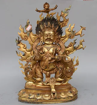 

Christmas 17" Old Tibet Buddhism Temple Bronze Gilt Mahakala Wrathful Deity Buddha Statue Halloween