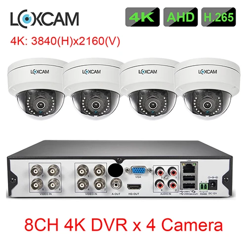 LOXCAM 8CH 4K Ultra HD CCTV DVR система h.265+ 8MP IP66 металлическая внутренняя наружная Антивандальная камера комплект система видеонаблюдения ТБ - Color: 8CH DVR x 4 Camera