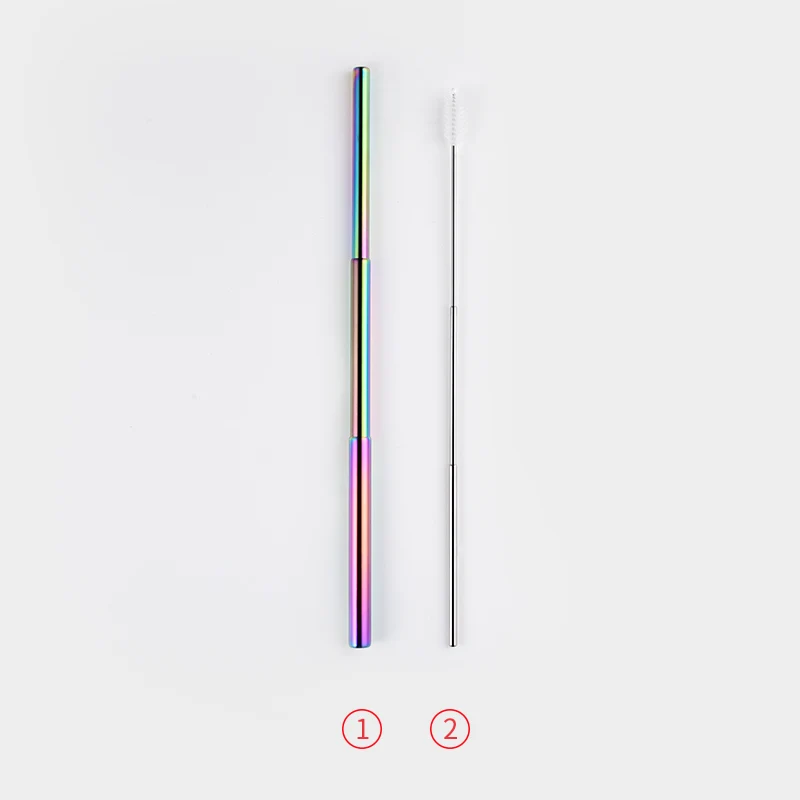 Colorful Телескопическая Питьевая солома из нержавеющей стали Портативный многоразовый металлический Солома для путешествий с телескопическая кисть и портативный чехол - Цвет: Colorful