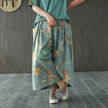 

Spring Summer Jeans Women Large size Elastic Waist Loose Denim Pants New Casual Ladies Print pocket 2020 Retro All-match Pants