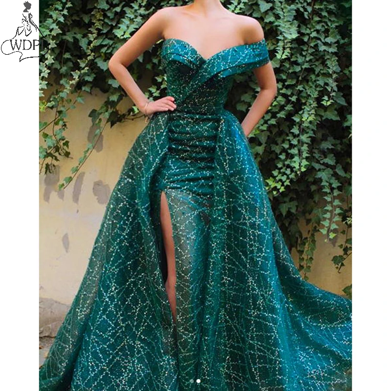 Een Schouder Groene Avondjurken Lange Afneembare Rok Sparkle Elegant Side Slit Mermaid Prom Dress Gown Robe de soiree Hunter Een Schouder Groene Avondjurken Lange Afneembare Rok Sparkle Elegant Side Slit Mermaid Prom Dress Gown Robe de soiree Hunter