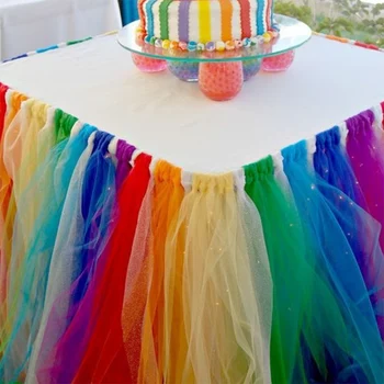 

100*80cm MultiColor Table Skirt Tableware Cloth Wedding Tutu Tulle Table Skirt Baby Shower Party Table Skirting Birthday Party