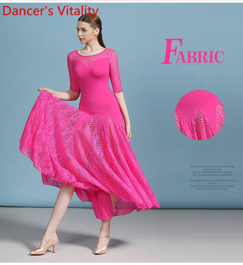 Adult Modern Dance Clothes National Standard Dance Wear Lace Splicing Big Hemlines Dress Ballroom Waltz Jazz Dancing Costume