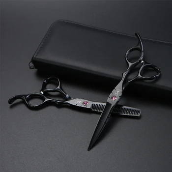 

6 " JP 440c Professional haircut scissors for barber shop Black paint craft Ruby Flat shears and Tooth scissors Suit