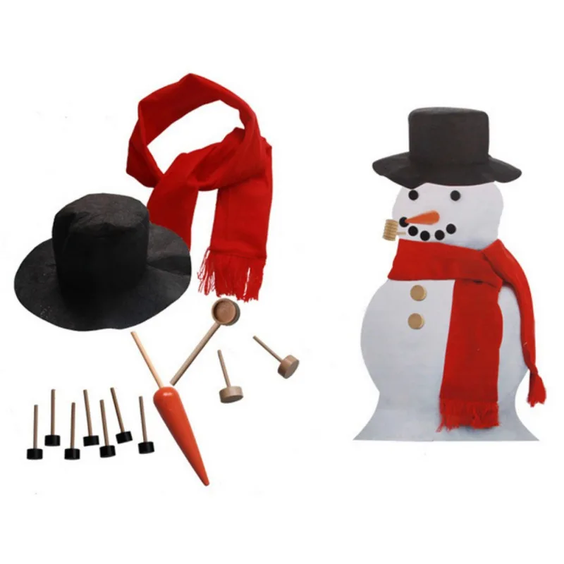 

Christmas Winter Snowman Building Tool Kit Wooden Nose Scarf Hat Set for Family Kid Children Snowman Making Tools Supplies