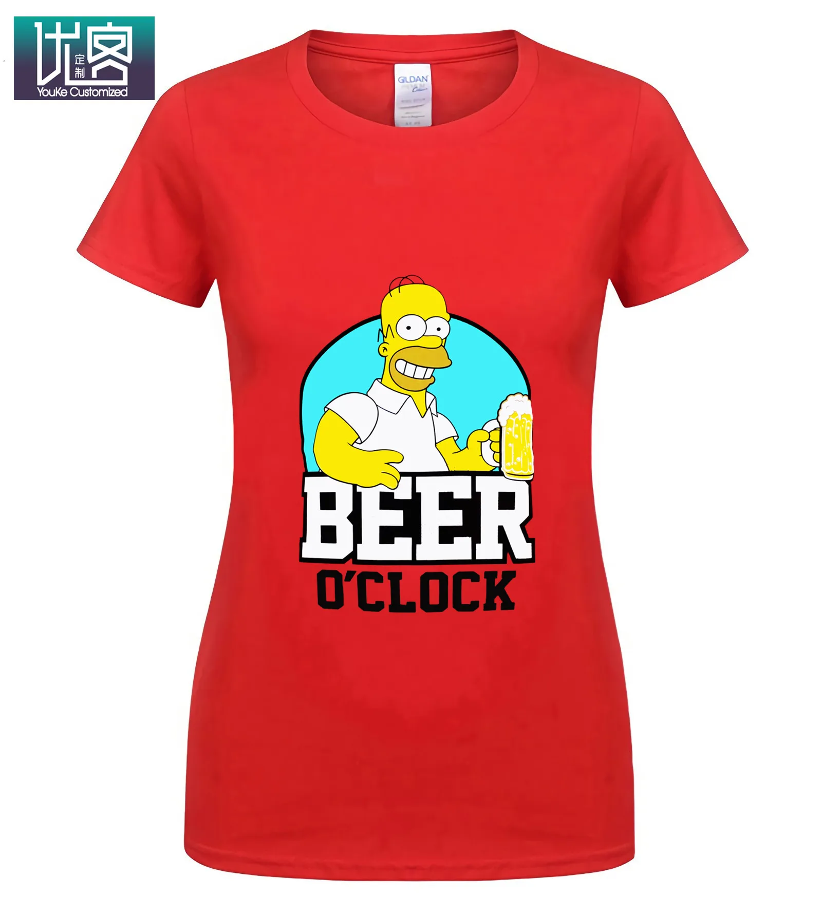 The Simpsons-BEER Clock-Homer Simpson, Мужская футболка, красные размеры, S-XXL, Забавные футболки, хлопковые топы, футболка, винтажный вырез лодочкой - Цвет: women red