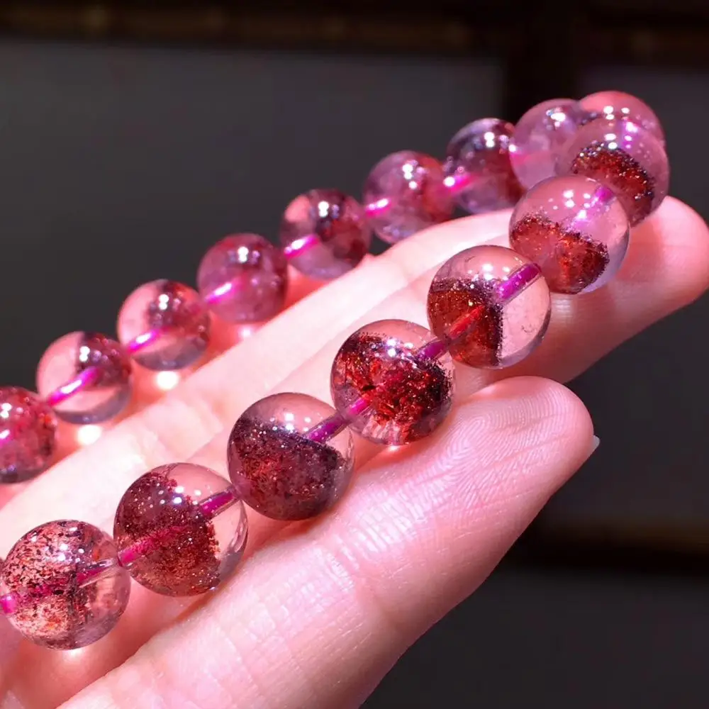 9,5 мм натуральный Lepidocrocite кварцевый кристалл браслет женский красный супер 7 Круглый бисер стрейч драгоценный камень ювелирные изделия сертификат AAAAA