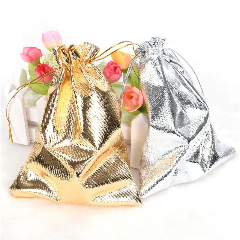 10pcs Adjustable Jewelry Packing Drawstring Velvet bag Drawable Organza Pouch Christmas Wedding Gift Jewelry Bag silver/gold