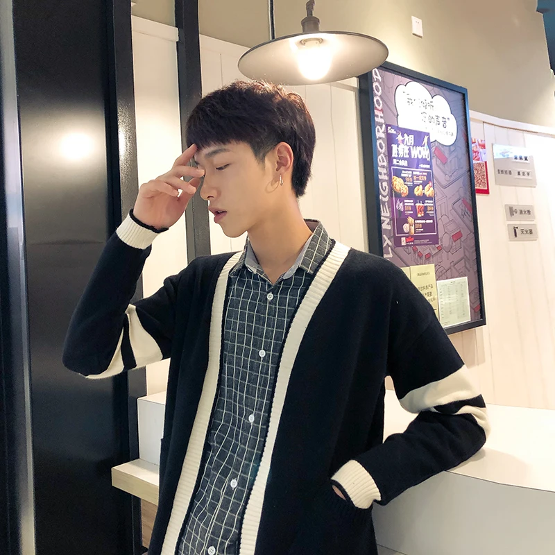 Men's Cardigan Sweater Autumn and Winter New College Wind V-neck Sweater Jacket Youth Personality Fashion Men's Wear