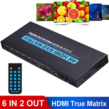 

4K 6x2 HDMI Matrix 6 In 2 Out HDMI Switch Switcher Splitter Video Converter True Matrix 3D ARC Coaxial Toslink Audio Extractor